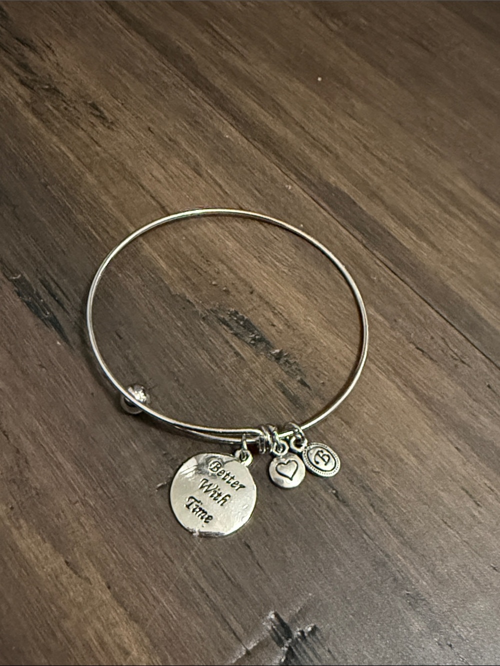 Silver Tone Heart Charm Bangle Bracelet